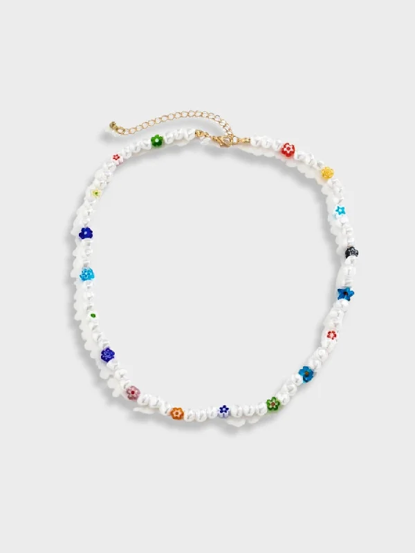 Stunning Statement Jewelry, Unbeatable Discounts Asymmetrical Pearl & Flower Beach Necklace