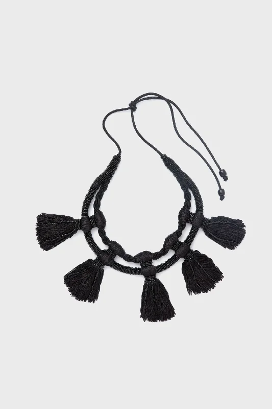 Big Discounts On Elegant Jewelry Collections Black Silk Fringe Nightingale Necklace