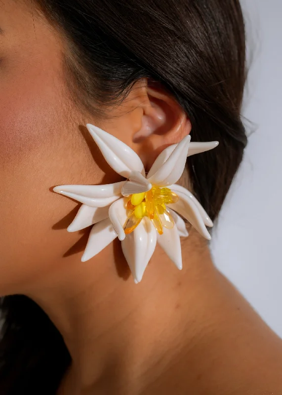 Modern Statement Jewelry For Bold Styling Blossom Radiance Earrings White