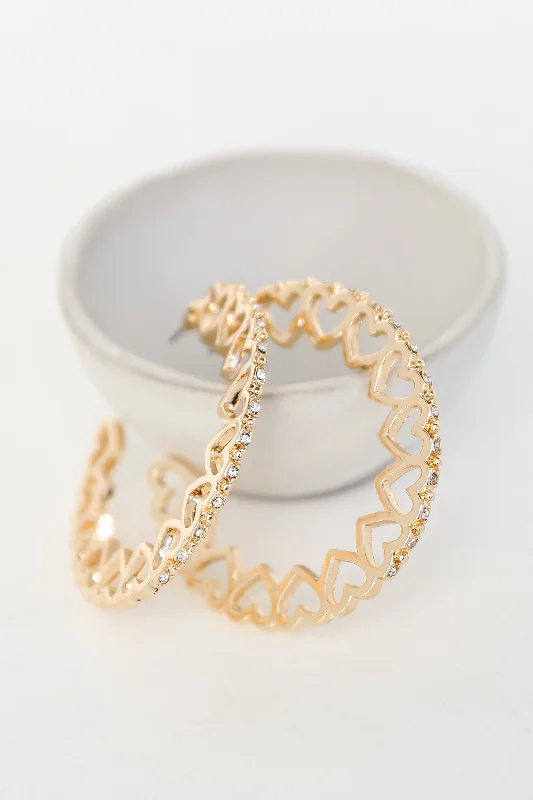 Limited-Time Jewelry Discounts – Shine Without The Splurge FINAL SALE - Ella Gold Rhinestone Heart Hoop Earrings