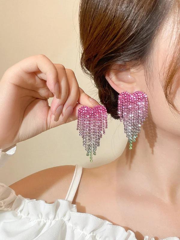 Shop Handcrafted Jewelry At Special Promotional Rates Gradient Color Heart Diamond Tassel Earrings Shop Handcrafted Jewelry At Special Promotional Rates Gradient Color Heart Diamond Tassel Earrings