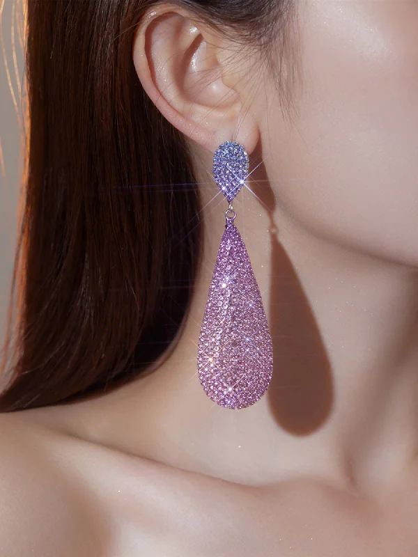 Don't Miss Our Biggest Jewelry Sale Of The Season Long Teardrop Earrings with Full Pink Rhinestones