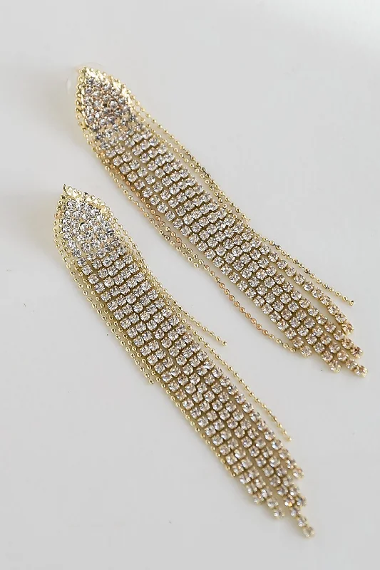 Buy More, Save More On Stunning Jewelry Pieces FINAL SALE - Miranda Gold Rhinestone Fringe Earrings Buy More, Save More On Stunning Jewelry Pieces FINAL SALE - Miranda Gold Rhinestone Fringe Earrings
