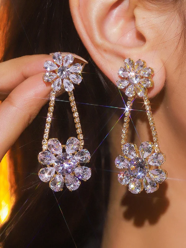Timeless Beauty, Unbeatable Deals – Jewelry Sale On Sparkling Hollow Flower Rhinestone Earrings