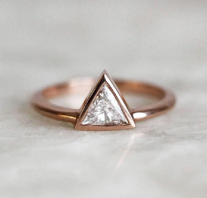 Affordable Luxury Jewelry For Every Occasion Triangle Cut Diamond Solitaire Ring Set In Gold
