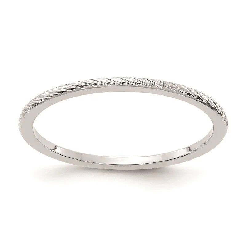 Shop Dazzling Jewelry With Special Promotional Discounts 1.2mm 10k White Gold Twisted Pattern Stackable Band Shop Dazzling Jewelry With Special Promotional Discounts 1.2mm 10k White Gold Twisted Pattern Stackable Band