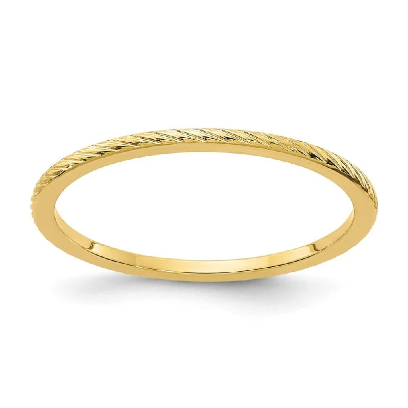 Shine Bright With Our Special Jewelry Promotions 1.2mm 14k Yellow Gold Twisted Pattern Stackable Band Shine Bright With Our Special Jewelry Promotions 1.2mm 14k Yellow Gold Twisted Pattern Stackable Band