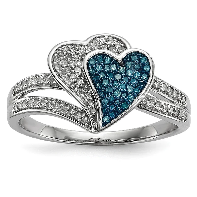 Upgrade Your Jewelry Collection For Less 1/3 Ctw Blue & White Diamond Double Heart Ring in Sterling Silver Upgrade Your Jewelry Collection For Less 1/3 Ctw Blue & White Diamond Double Heart Ring in Sterling Silver