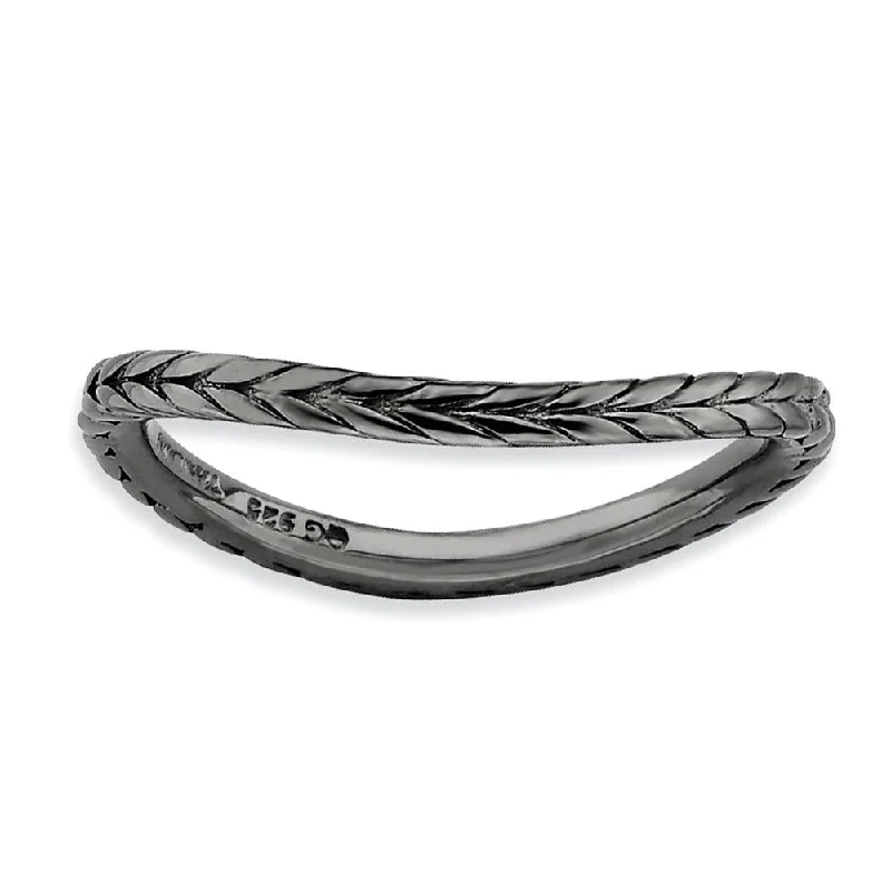 Jewelry Clearance Sale – Final Reductions 1.5mm Stackable Black Ruthenium plated Silver Curved Wheat Band Jewelry Clearance Sale – Final Reductions 1.5mm Stackable Black Ruthenium plated Silver Curved Wheat Band