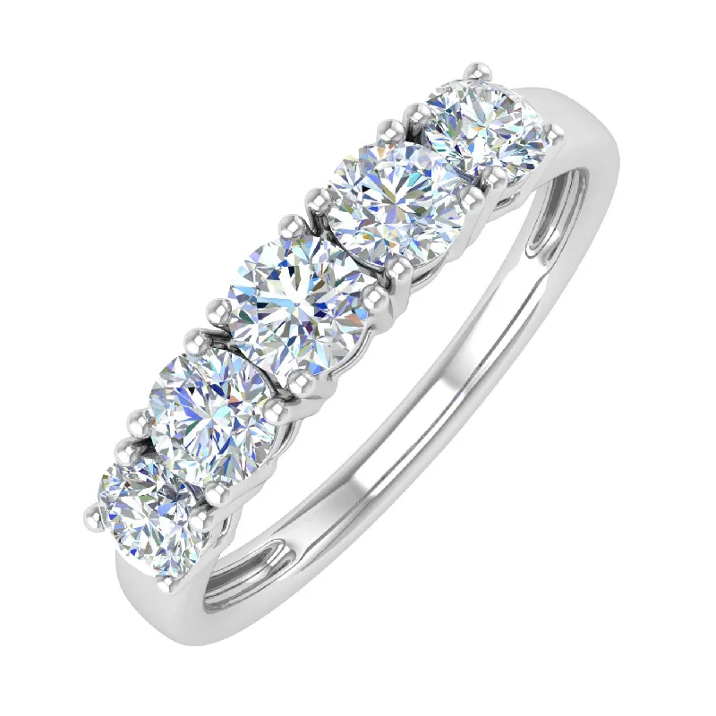 Luxury Handcrafted Jewelry For Elegant Looks 1 Carat 5-Stone Diamond Wedding Band Ring in Gold - IGI Certified Luxury Handcrafted Jewelry For Elegant Looks 1 Carat 5-Stone Diamond Wedding Band Ring in Gold - IGI Certified
