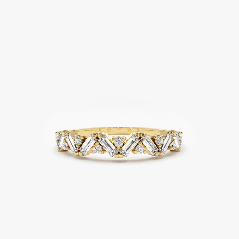 Premium Jewelry Now Available At Special Discounts 14K Gold Slanted Baguette and Round Diamond Ring Premium Jewelry Now Available At Special Discounts 14K Gold Slanted Baguette and Round Diamond Ring