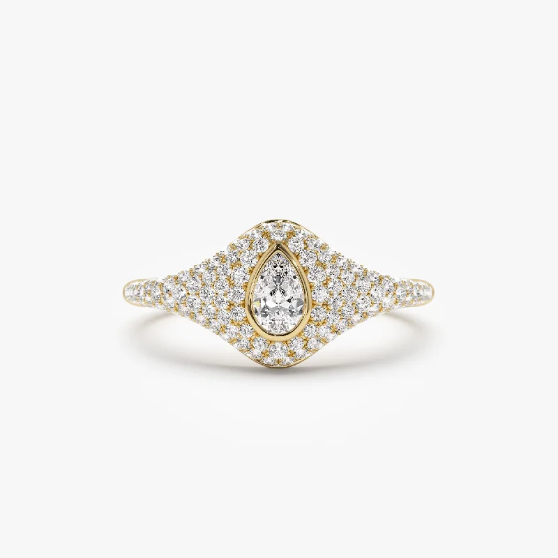 Limited-Time Offer On Premium Jewelry Collections 14K Pave Setting Pear Shaped Diamond Signet Ring Limited-Time Offer On Premium Jewelry Collections 14K Pave Setting Pear Shaped Diamond Signet Ring