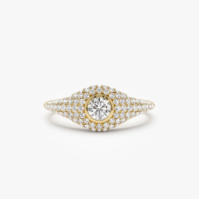 Limited-Time Jewelry Sale – Elegant Styles At Less 14K Pave Setting Round Diamond Signet Ring