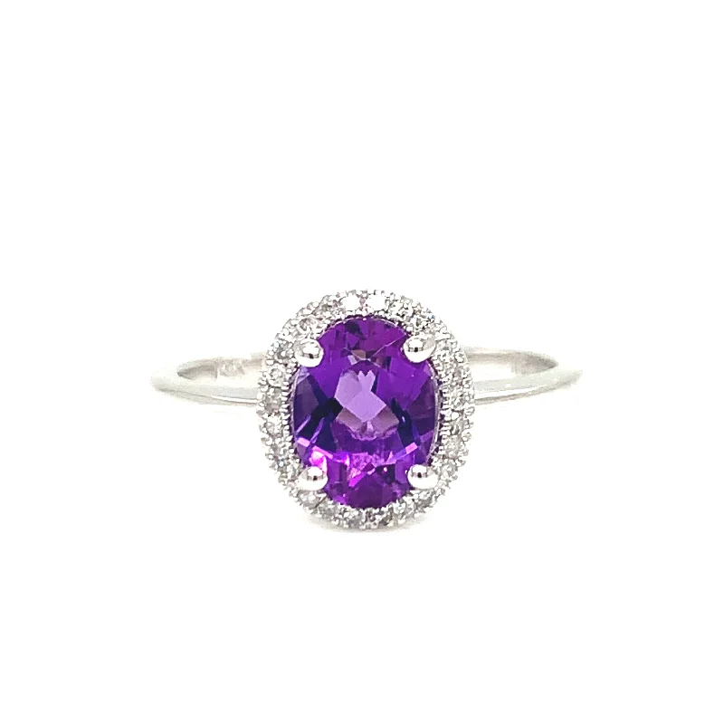 Customized Silver Jewelry For Unique Style 14K white Gold Amethyst with Diamonds Halo Ring Customized Silver Jewelry For Unique Style 14K white Gold Amethyst with Diamonds Halo Ring
