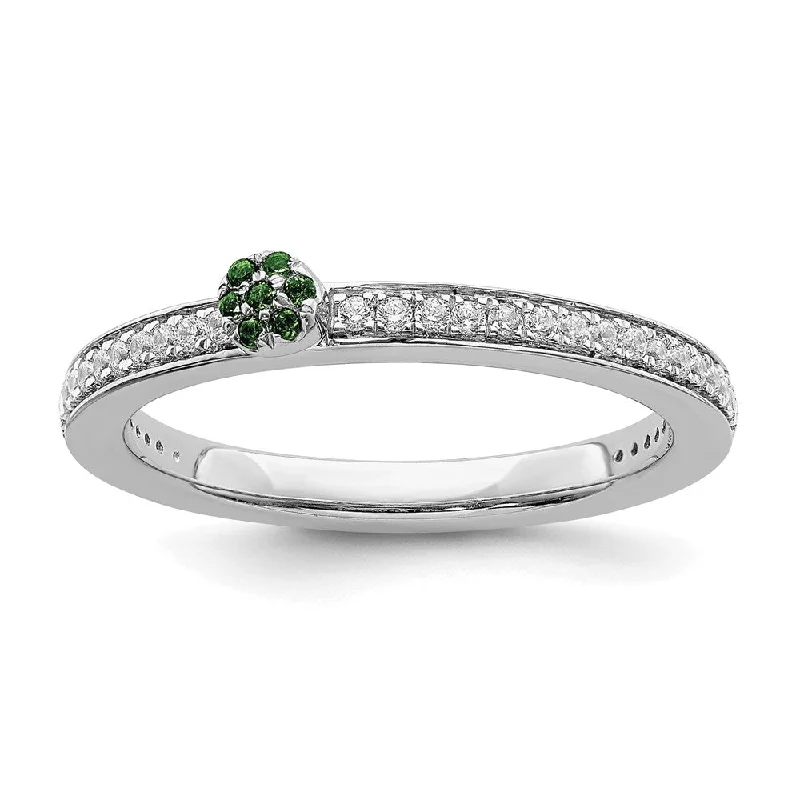 Timeless Elegance Now At Special Discounts 14k White Gold, Created Emerald & 1/8 Ctw Diamond Stackable Ring Timeless Elegance Now At Special Discounts 14k White Gold, Created Emerald & 1/8 Ctw Diamond Stackable Ring