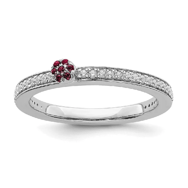 Stunning Jewelry Pieces At The Lowest Prices Ever 14k White Gold, Created Ruby & 1/8 Ctw Diamond Stackable Ring Stunning Jewelry Pieces At The Lowest Prices Ever 14k White Gold, Created Ruby & 1/8 Ctw Diamond Stackable Ring