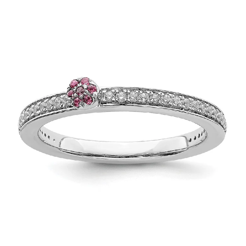 Get The Jewelry You Love At A Price You Love 14k White Gold, Pink Tourmaline & 1/8 Ctw Diamond Stackable Ring Get The Jewelry You Love At A Price You Love 14k White Gold, Pink Tourmaline & 1/8 Ctw Diamond Stackable Ring