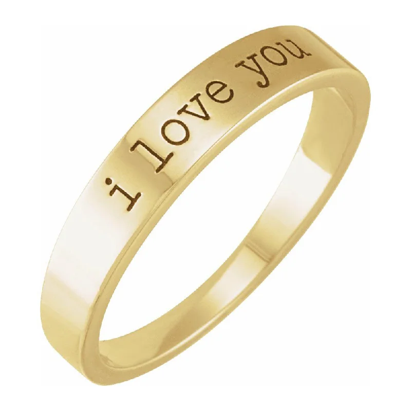 Big Discounts On Elegant Jewelry Collections 14K Yellow Gold 'I Love You' Stackable Tapered Band Big Discounts On Elegant Jewelry Collections 14K Yellow Gold 'I Love You' Stackable Tapered Band