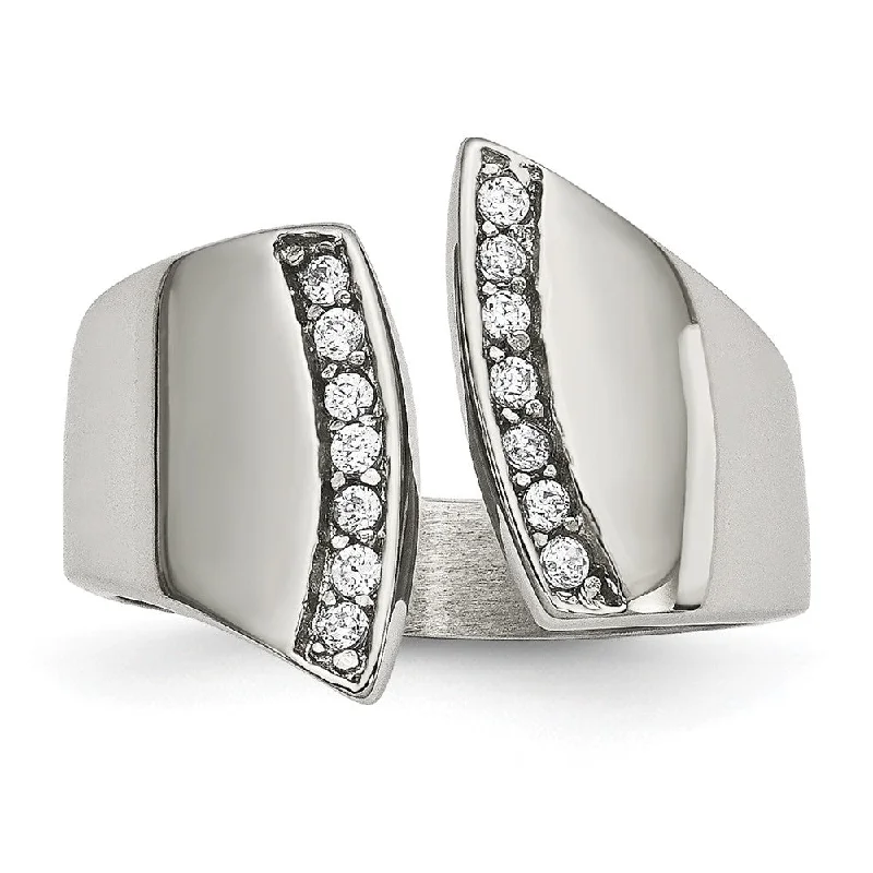Discounted Jewelry For A Glamorous Look 16mm Stainless Steel & CZ Negative Space Band Discounted Jewelry For A Glamorous Look 16mm Stainless Steel & CZ Negative Space Band