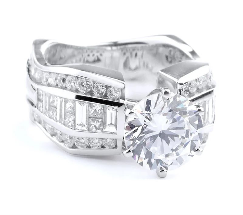 Chic And Stylish Jewelry At Exclusive Prices 18K White Gold Wide Band Round Diamond Engagement Ring