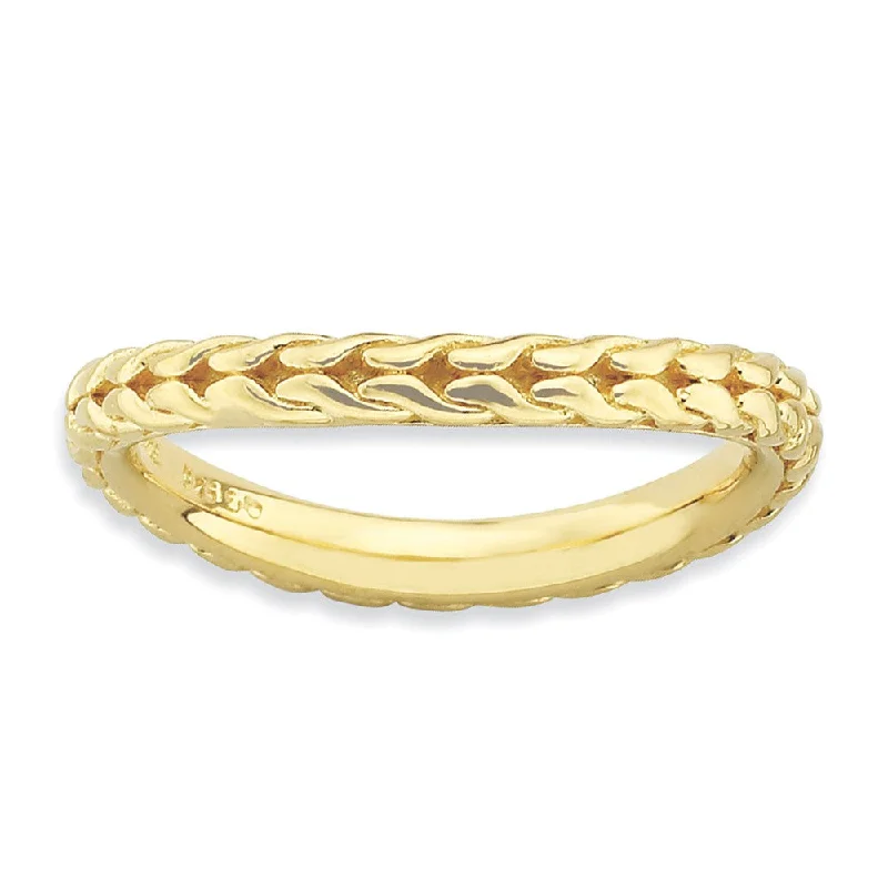 Grab Your Favorite Jewelry At The Lowest Prices 2.25mm Stackable 14K Gold Plated Silver Curved Wheat Pattern Band Grab Your Favorite Jewelry At The Lowest Prices 2.25mm Stackable 14K Gold Plated Silver Curved Wheat Pattern Band