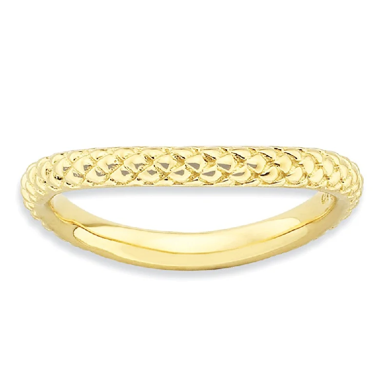 Grab Your Favorite Jewelry At The Lowest Prices 2.25mm Stackable 14K Yellow Gold Plated Silver Curved Textured Band Grab Your Favorite Jewelry At The Lowest Prices 2.25mm Stackable 14K Yellow Gold Plated Silver Curved Textured Band
