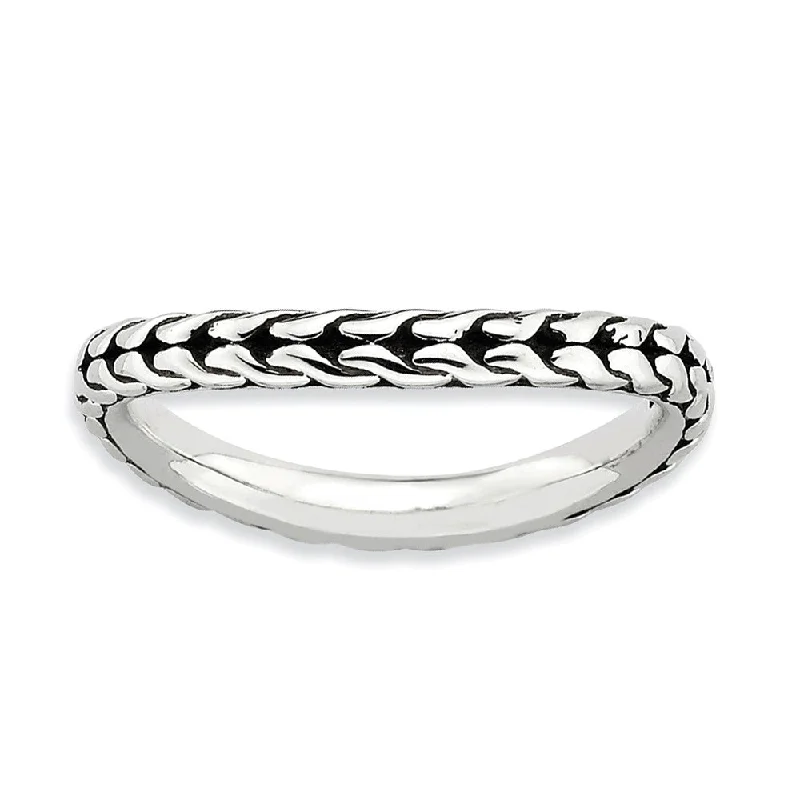 Celebrate With Sparkle – Jewelry Sale Now Live 2.25mm Stackable Antiqued Sterling Silver Curved Wheat Pattern Band Celebrate With Sparkle – Jewelry Sale Now Live 2.25mm Stackable Antiqued Sterling Silver Curved Wheat Pattern Band