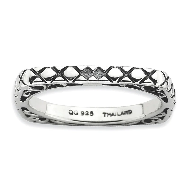 Get Your Favorite Jewelry At The Best Price 2.25mm Stackable Antiqued Sterling Silver Square Snake Skin Band Get Your Favorite Jewelry At The Best Price 2.25mm Stackable Antiqued Sterling Silver Square Snake Skin Band