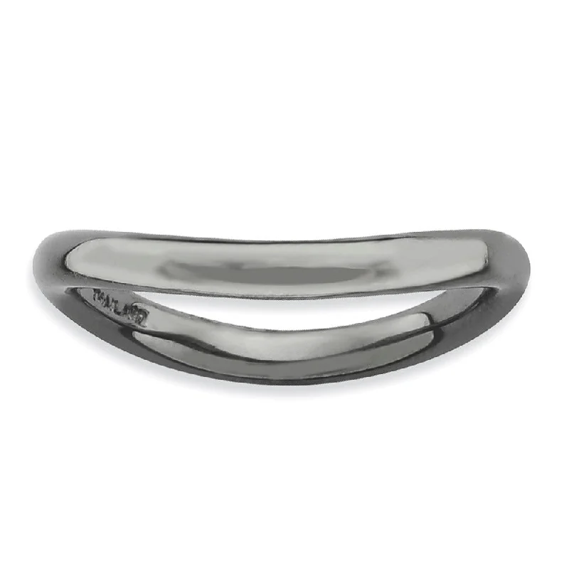 Seasonal Jewelry Deals – Elevate Your Style 2.25mm Stackable Black Plated Silver Curved Polished Band Seasonal Jewelry Deals – Elevate Your Style 2.25mm Stackable Black Plated Silver Curved Polished Band