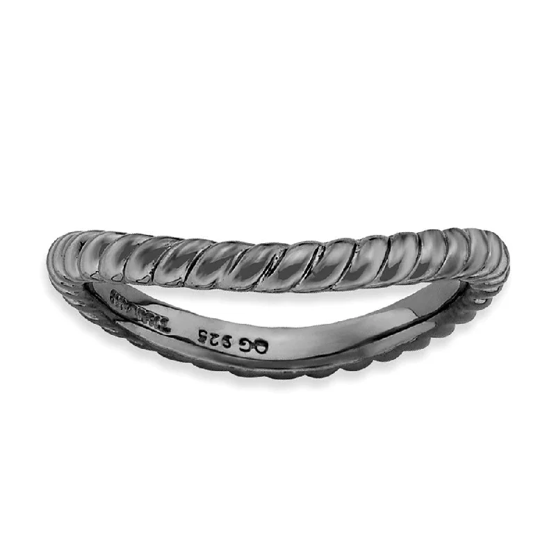 Elegant Jewelry, Exclusive Prices – Shop Now 2.25mm Stackable Black Plated Silver Curved Rope Band Elegant Jewelry, Exclusive Prices – Shop Now 2.25mm Stackable Black Plated Silver Curved Rope Band