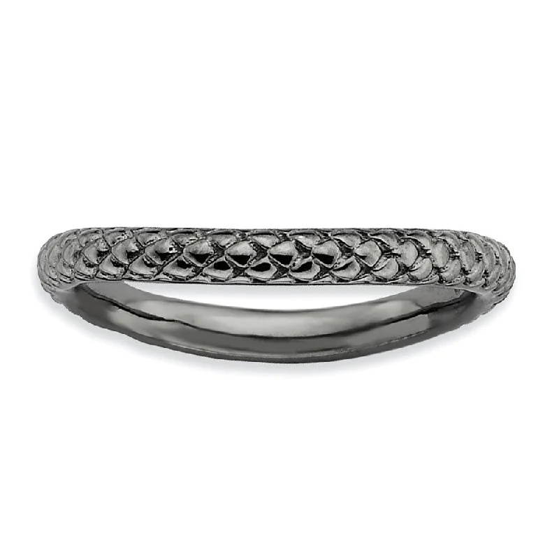 Special Deals On Handcrafted And Designer Jewelry 2.25mm Stackable Black Plated Silver Curved Textured Band Special Deals On Handcrafted And Designer Jewelry 2.25mm Stackable Black Plated Silver Curved Textured Band