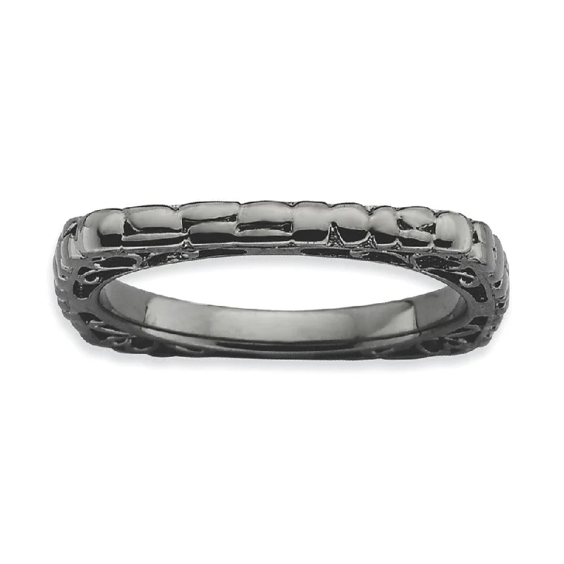 Shop Stylish Jewelry Now And Save Big 2.25mm Stackable Black Plated Silver Square Cobblestone Band Shop Stylish Jewelry Now And Save Big 2.25mm Stackable Black Plated Silver Square Cobblestone Band