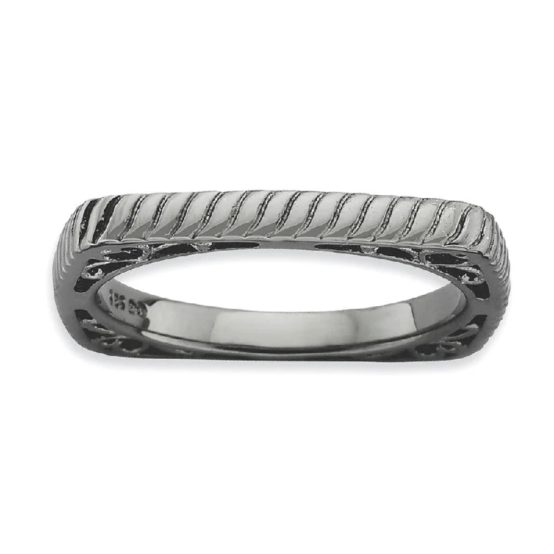 Grab Stylish Jewelry Before The Sale Ends 2.25mm Stackable Black Plated Silver Square Grooved Band Grab Stylish Jewelry Before The Sale Ends 2.25mm Stackable Black Plated Silver Square Grooved Band