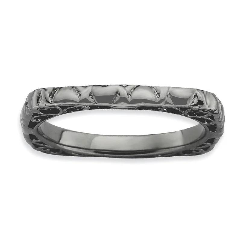 Sparkle More For Less – Jewelry Sale Happening Now 2.25mm Stackable Black Plated Silver Square Heart Band Sparkle More For Less – Jewelry Sale Happening Now 2.25mm Stackable Black Plated Silver Square Heart Band