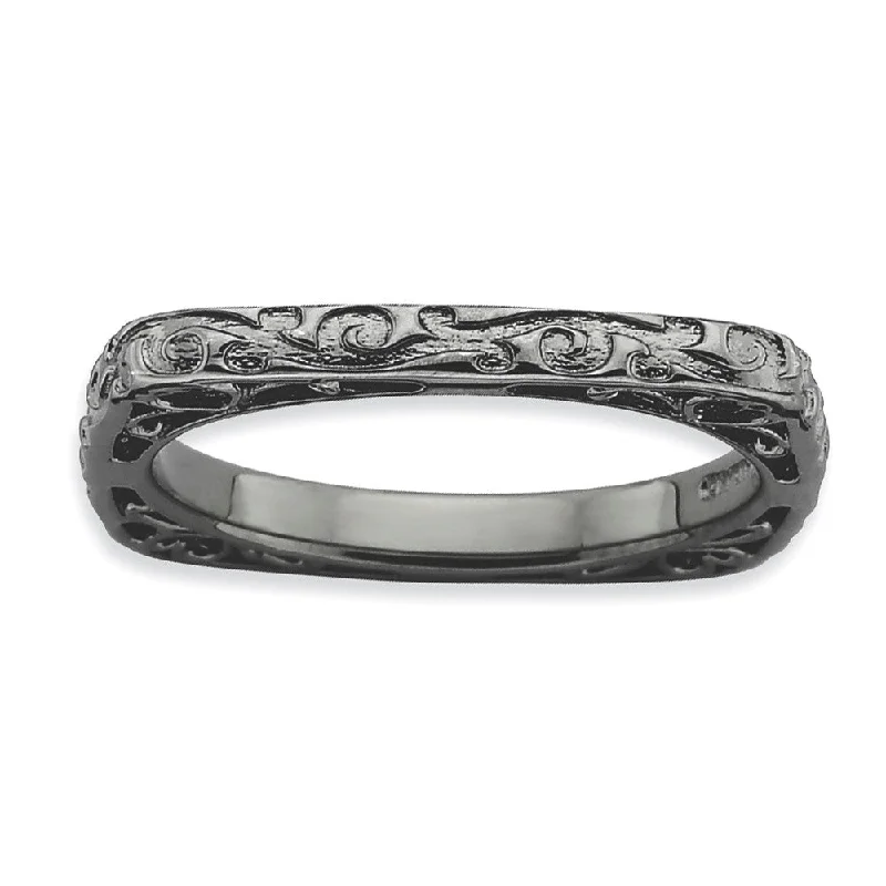 Special Sale On Handcrafted Jewelry – Shop Today 2.25mm Stackable Black Plated Silver Square Scroll Band Special Sale On Handcrafted Jewelry – Shop Today 2.25mm Stackable Black Plated Silver Square Scroll Band