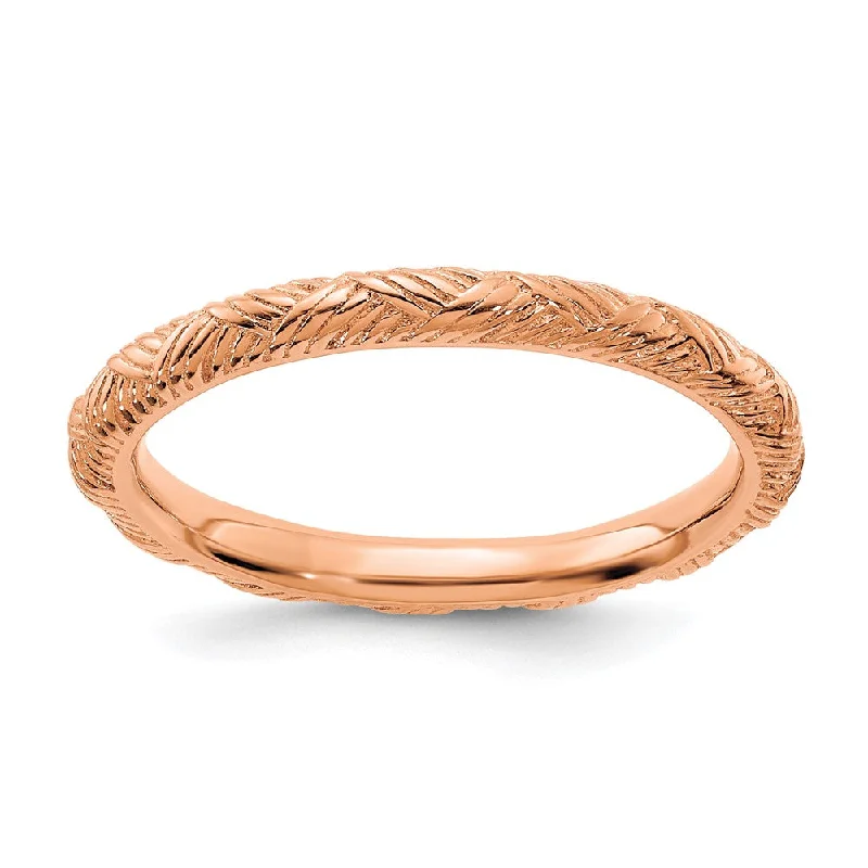 High-Quality Gemstone Jewelry For Special Occasions 2.25mm Sterling Silver 14k Rose Gold Plated Basket Weave Stack Band High-Quality Gemstone Jewelry For Special Occasions 2.25mm Sterling Silver 14k Rose Gold Plated Basket Weave Stack Band
