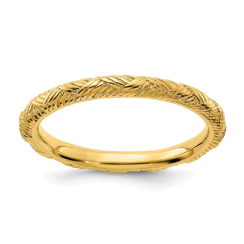 Handmade Pearl Jewelry For Timeless Elegance 2.25mm Sterling Silver 14k Yellow Gold Plated Basket Weave Stack Band Handmade Pearl Jewelry For Timeless Elegance 2.25mm Sterling Silver 14k Yellow Gold Plated Basket Weave Stack Band