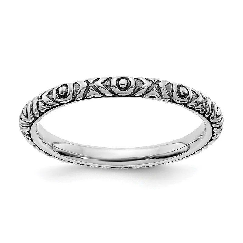 Personalized Engraved Jewelry For Meaningful Gifts 2.25mm Sterling Silver Stackable Antiqued XOXO Band Personalized Engraved Jewelry For Meaningful Gifts 2.25mm Sterling Silver Stackable Antiqued XOXO Band