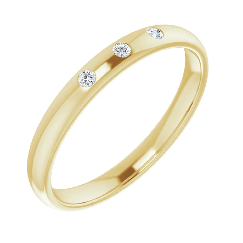 Seasonal Jewelry Sale – Upgrade Your Style Today 2.5mm 14k Yellow Gold & 3 Stone Diamond Half Round Comfort Fit Band Seasonal Jewelry Sale – Upgrade Your Style Today 2.5mm 14k Yellow Gold & 3 Stone Diamond Half Round Comfort Fit Band