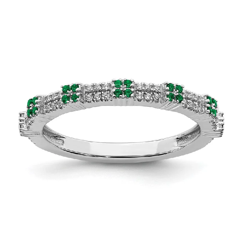 Limited Stock On Premium Jewelry At Low Prices 2.5mm Rhodium Sterling Silver, Created Emerald & Diamond Stack Band Limited Stock On Premium Jewelry At Low Prices 2.5mm Rhodium Sterling Silver, Created Emerald & Diamond Stack Band