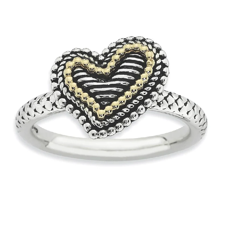 Chic And Stylish Jewelry At Exclusive Prices 2.5mm Stackable Antiqued Sterling Silver & 14K Gold Plated Heart Ring Chic And Stylish Jewelry At Exclusive Prices 2.5mm Stackable Antiqued Sterling Silver & 14K Gold Plated Heart Ring