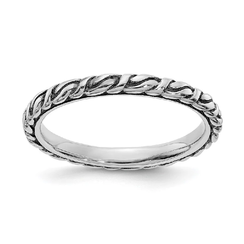 Modern Statement Jewelry For Bold Styling 2.5mm Sterling Silver Stackable Antiqued Patterned Band Modern Statement Jewelry For Bold Styling 2.5mm Sterling Silver Stackable Antiqued Patterned Band