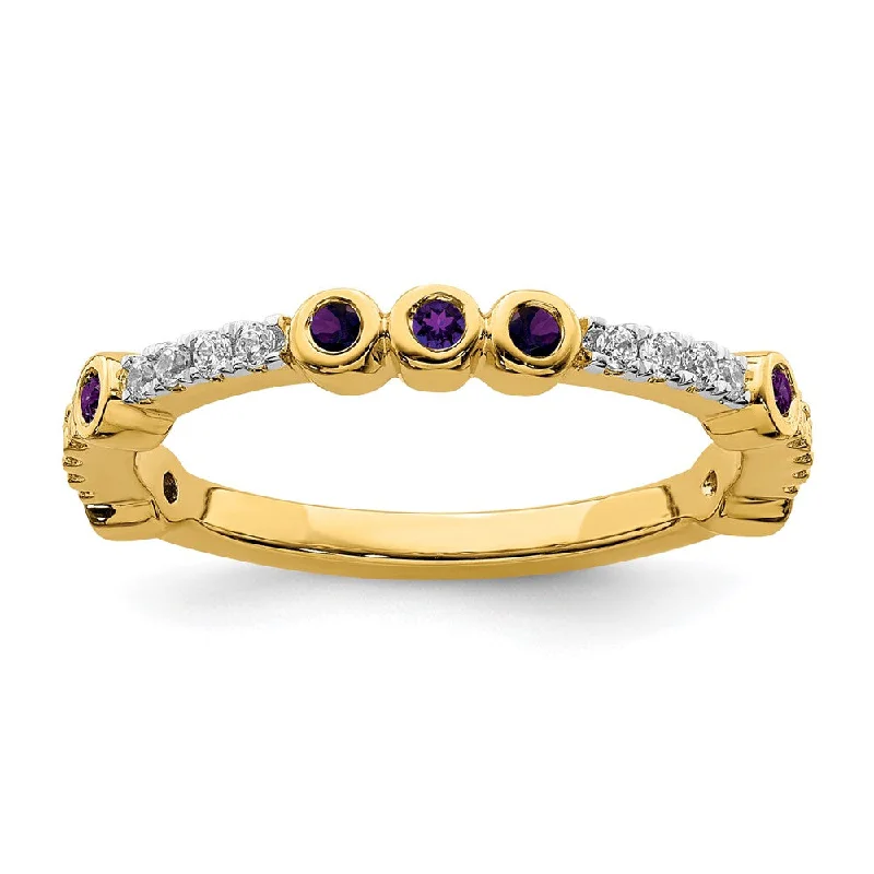 Stunning Statement Jewelry, Unbeatable Discounts 2mm 14k Yellow Gold Amethyst & .08 Ctw Diamond Stackable Band Stunning Statement Jewelry, Unbeatable Discounts 2mm 14k Yellow Gold Amethyst & .08 Ctw Diamond Stackable Band