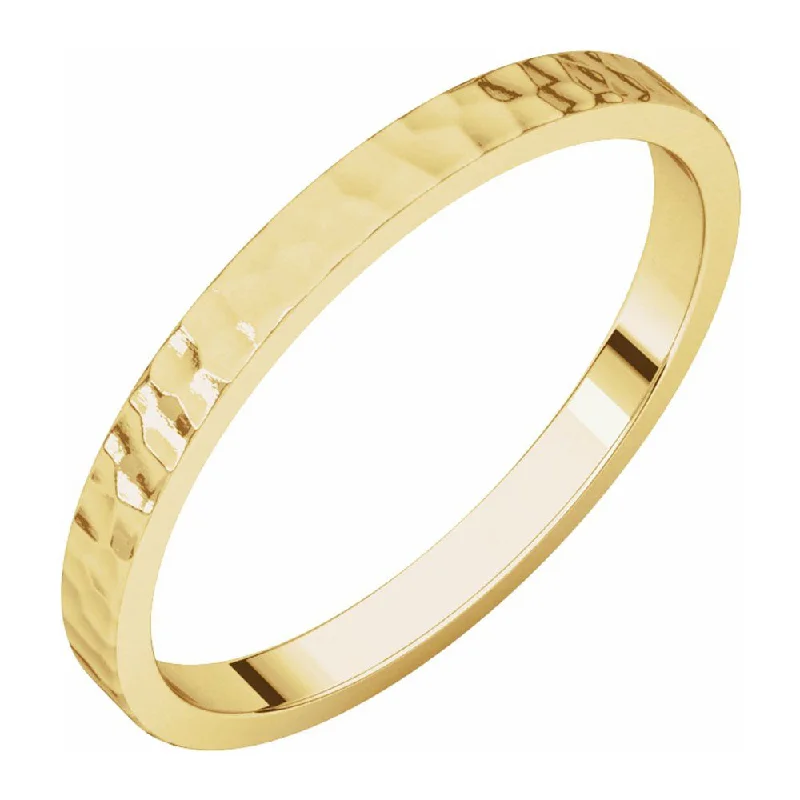 The Perfect Jewelry Piece At The Perfect Discount 2mm 14K Yellow Gold Hammered Flat Standard Fit Band The Perfect Jewelry Piece At The Perfect Discount 2mm 14K Yellow Gold Hammered Flat Standard Fit Band