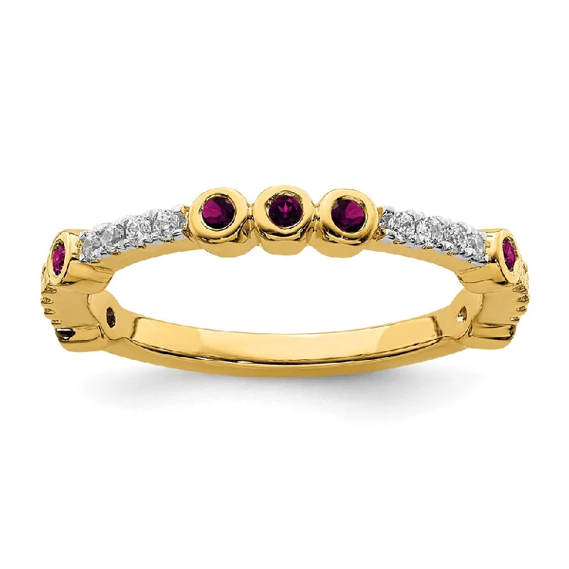 Exclusive Jewelry Sale – Grab Timeless Pieces Now 2mm 14k Yellow Gold Rhodolite Garnet & .08 Ctw Diamond Stackable Band