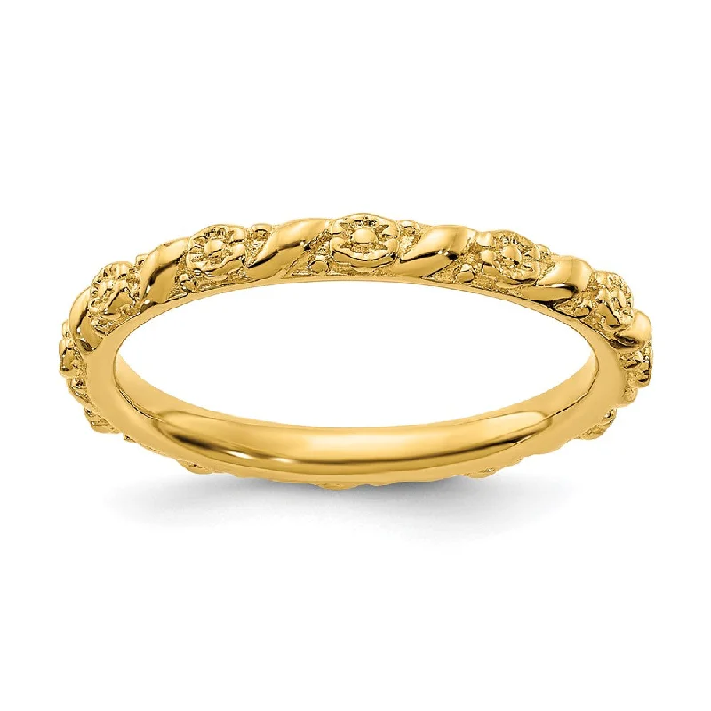 Sparkle In Style With Our Best Jewelry Deals 2mm Sterling Silver 14k Yellow Gold Plated Stackable Flower Band Sparkle In Style With Our Best Jewelry Deals 2mm Sterling Silver 14k Yellow Gold Plated Stackable Flower Band