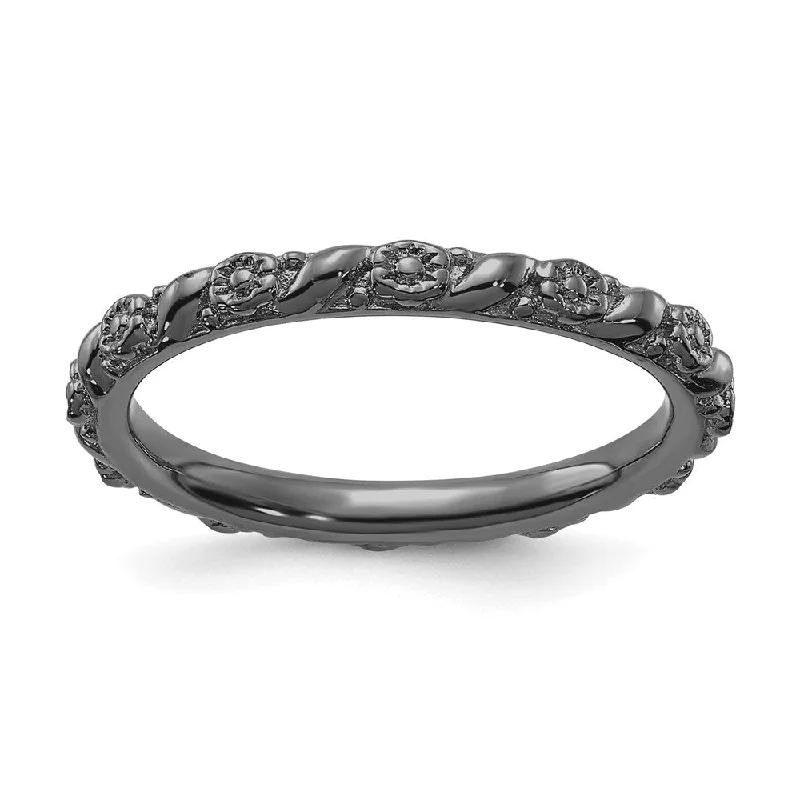 Versatile Layering Jewelry For Effortless Chic 2mm Sterling Silver Black Ruthenium Plated Stackable Flower Band Versatile Layering Jewelry For Effortless Chic 2mm Sterling Silver Black Ruthenium Plated Stackable Flower Band