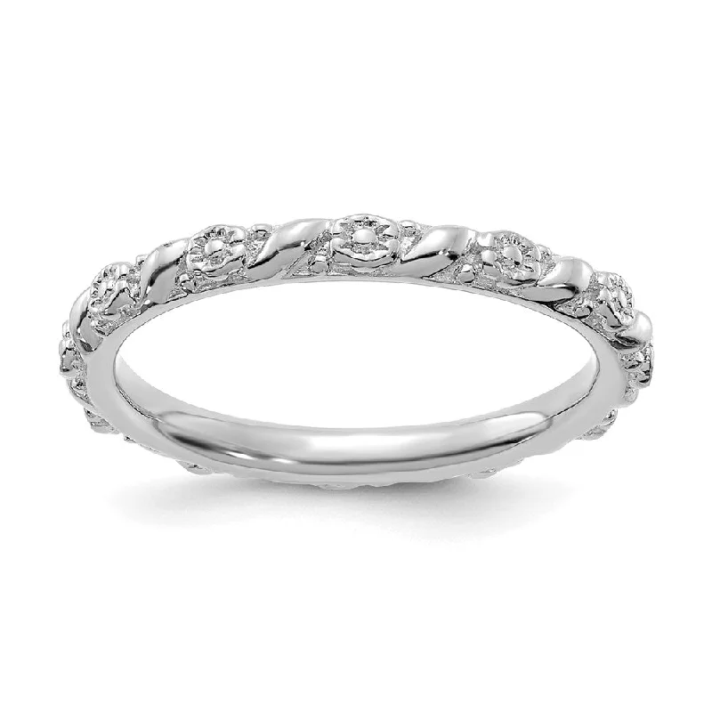 Luxury Handcrafted Jewelry For Elegant Looks 2mm Sterling Silver Rhodium Plated Stackable Flower Band