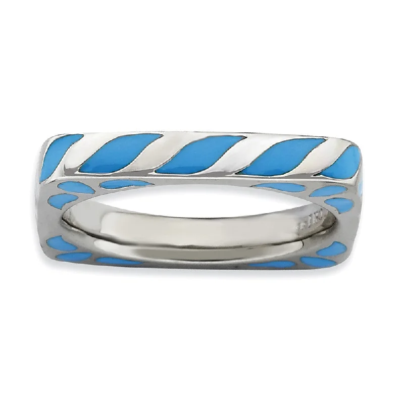 Last Chance To Grab Your Favorite Jewelry At A Discount 3.25mm Silver and Blue Enamel Stackable Square Band Last Chance To Grab Your Favorite Jewelry At A Discount 3.25mm Silver and Blue Enamel Stackable Square Band