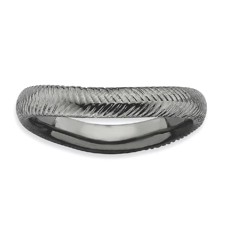 Limited-Stock Jewelry Clearance – Grab Your Favorites Now 3.25mm Stackable Black Plated Silver Curved Herringbone Band